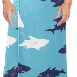 Bath Towel for Men Absorbent Towel Wrap Bath Shower SPA Wrap with Snap Button Closure Body Towel Skirt Shark Blue
