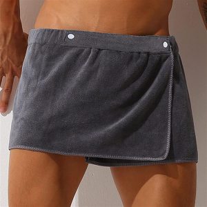 Men Boys Soft Wearable Bath Towel Short Pants Adjustable Mircofiber Towel Pool Beach Spa Bathing Shower Cover Up Wrap Around Towel (Grey)