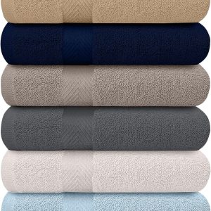 6-Pack Bath Towels - Lightweight - Extra Absorbent - 100% Cotton - Shower towels (Multi, 27 inchesx54 inches)