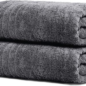 Pack of 2 Extra Large Bath Sheets 35 x 70 Inches, 100% Cotton, Larger & Lighter Weight, Quicker to Dry, Super Soft & Absorbent, Oversized Bath Towels, Dark Grey